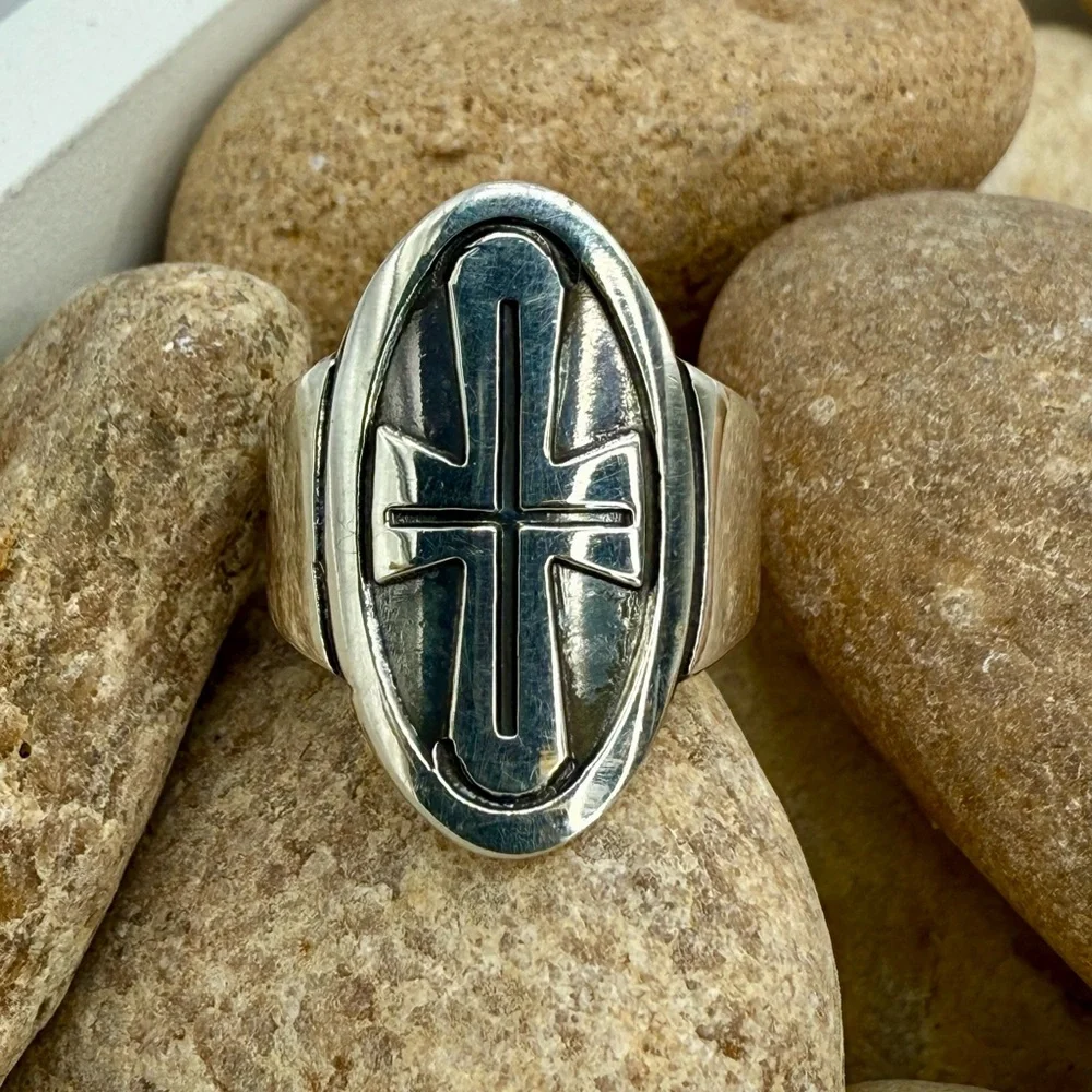 Sterling Silver Cross Ring Size 5 | Oval Shield Design | NWT | Faith Jewelry